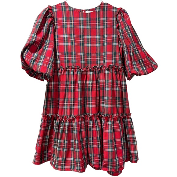 Tartan Plaid Tiered Ruffle Puff Sleeve Dress - Picture 3 of 11